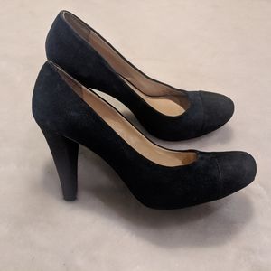 Franco Sarto Blue and Black Suede Heels
